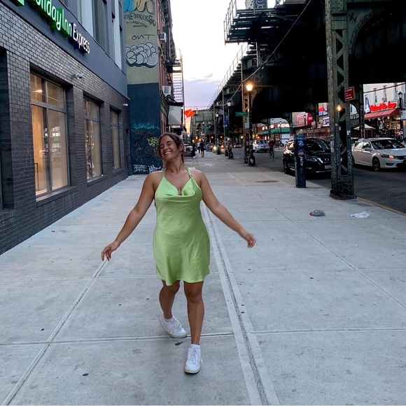 Green Satin Dress - Picture 3 of 4